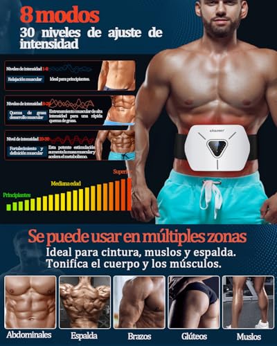 KANGLANKAN EMS Abdominal Electrostimulator Training Belt for Men and Women 8 Modes and 30 Intensities Abdominal Muscle Stimulator for Home Office and Gym