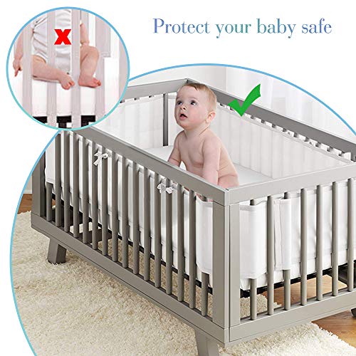 MBQMBSS Crib Bedding Bumper Set of 2 Baby Crib Bumper Mesh Adjustble Breathable Mesh Crib Liner Cotton Mesh Bumpers for Baby Crib 11.8'' x 134''&11.8'' x 63'' (White)