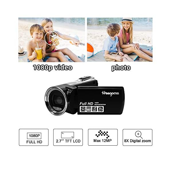 Heegomn Digitale Videokamera für YouTube Vlogging, 1080p Video Camcorder für Kinder/Kinder/Anfänger/Jugendliche – Bild 3