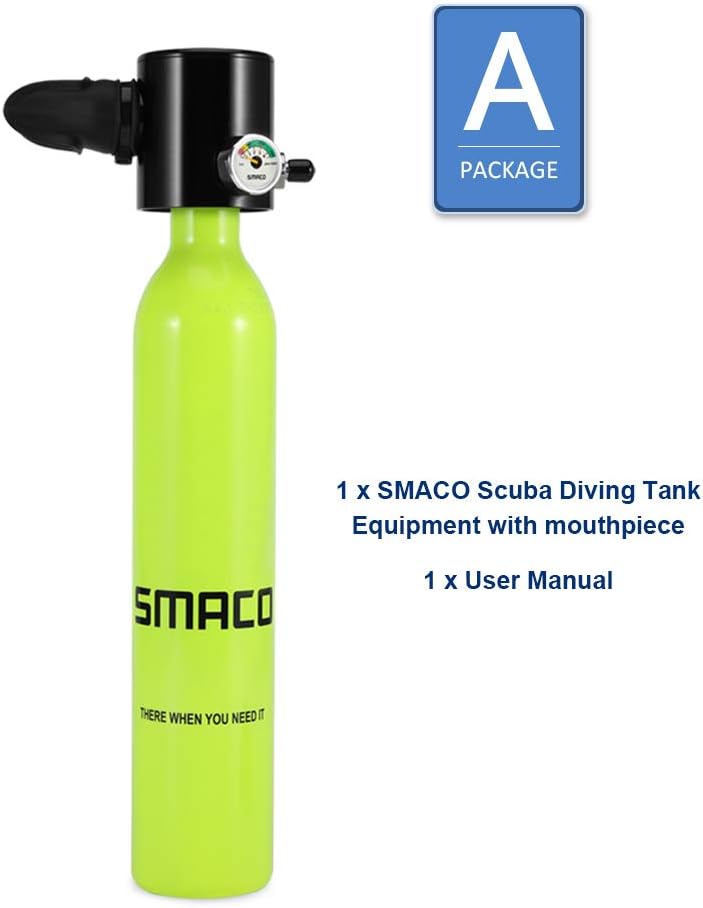 Qians Smaco Scuba Diving Tank Equipment, Mini Scuba Dive Cylinder with 10 Minutes Capability, Pressure & Corrosion Resistant Material