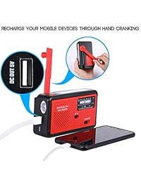 Radio de emergencia con energía solar y manivela autoalimentada, portátil FM AM NOAA radio meteorológica con batería de alarma USB recargable linterna LED cargador de teléfono móvil