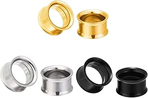 6Pairs-Mix color Surgical Steel Screw Tunnel Plugs Hollow Ear Expander Gauge Piercing