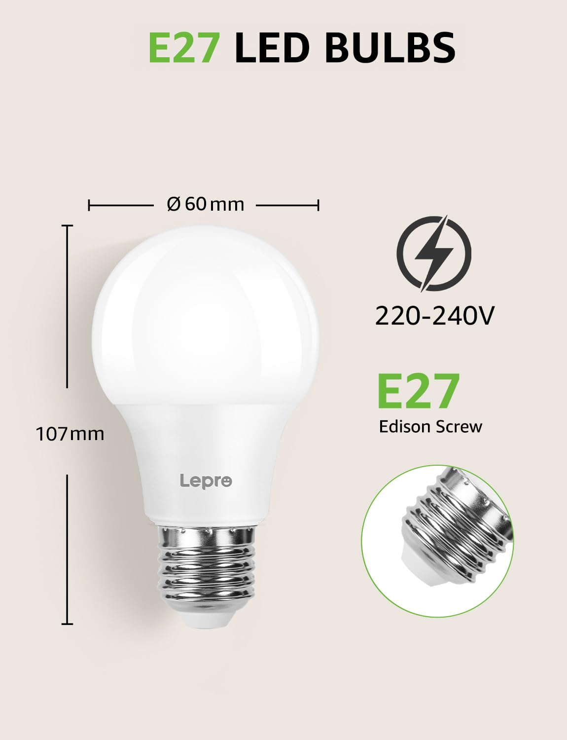 Lepro 8.5W E27 LED Warmweiss, 806 Lumen Glühbirne E27 ersetzt 60W, 2700K Warmweiß A60 glühbirnen, 180°Abstrahlwinkel Led Birne, Nicht Dimmbar, 6 Stück 5