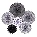 zilue Hanging Black Paper Fans Decoration Set for Wedding Birthday Party Graduation Round Events Accessories Set of 6