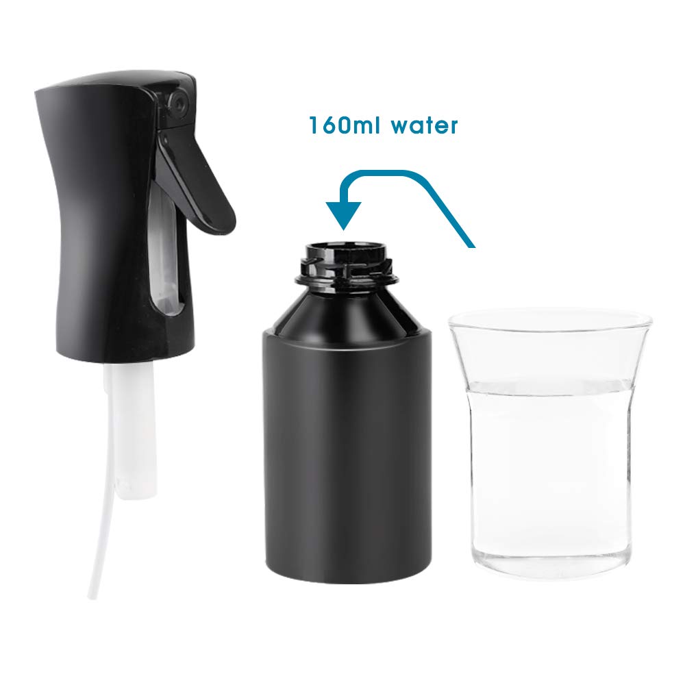 Hair Spray Bottle, YAMYONE Continuous Water Mister Spray Bottle Empty, Aerosol Fine Mist Curly Hair Spray Bottle for Taming Hair in Morning, Hairstyling, Plants, Pets, Cleaning-5.4oz/160ml Black : Beauty