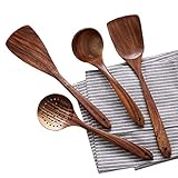 UBae Teak 4 Piece Set Kitchen Utensils Wooden Kitchenware Set Nonstick Pan Cookware Natural And Eco-Friendly Kitchen Utensils Set