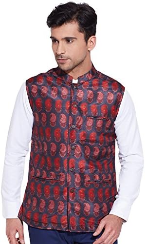 KOKOM Men Designer Digital Polyester Nehru Jacket Casual Wear Printed Waistcoat