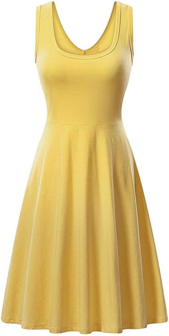 Amazon Honghuの女性の春のカジュアルなノースリーブのシンプルなスイングタンクドレスワンピース スカート 通販