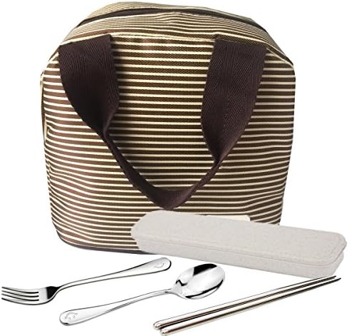 Lunch Bag with Lunch Utensils- Insulated Lunch Bag for Women Men, Waterproof Large Lunch Bag Lunch Tote for Workers School Kids - Black Coffee