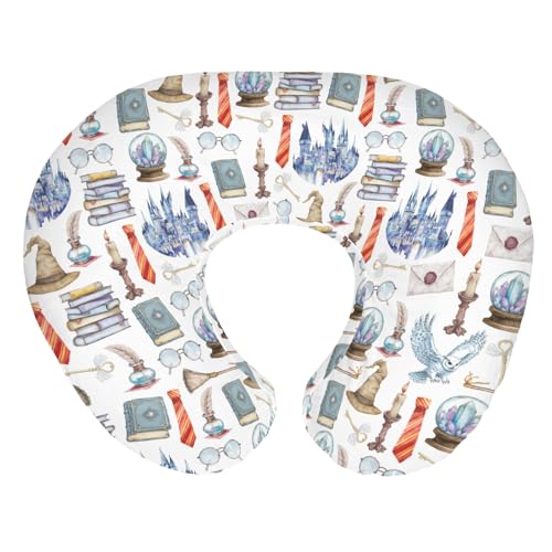 Watercolor Magics Baby Nursing Pillow Covers for Boy Girl Owl Wizard Witch Hat Letter Book Nursery Feeding Pillowcase for Breastfeeding Pillows Wizard Universe Soft Stretchy Covers for Newborn Infant