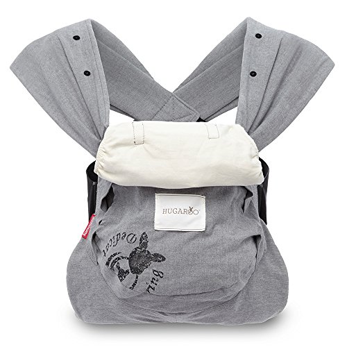 Mamaway Hugaroo Cross Back Temp. Balance Baby/Child Carrier, Extendable Shoulder Strap & Back Lumber Supports, w/Hood Cover, Drool Teeth Pad, All Carry Positions, Newborn to Toddler-Light Grey