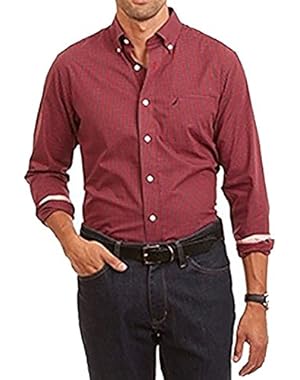 Slim-Fit Wrinkle Resistant Ribbon Red Plaid Shirt