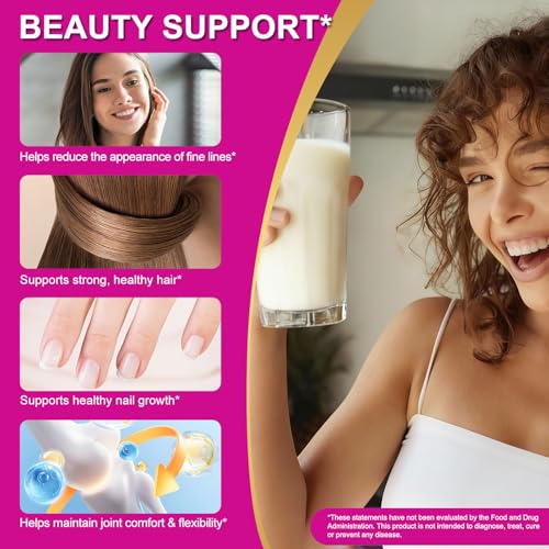 Multi Collagen Peptides Powder,Type I, II, III, V, X,with Biotin,Vitamin C,Hyaluronic Acid,Supports Healthy Joint, Hair, Skin & Nail Support,Grass-Fed, Non-GMO,16oz