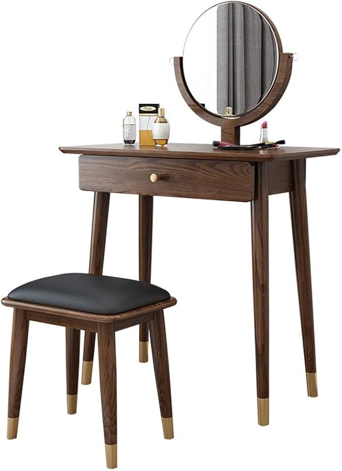 Kunze Solid Wood Dressing Table, Nordic Style, Walnut Color