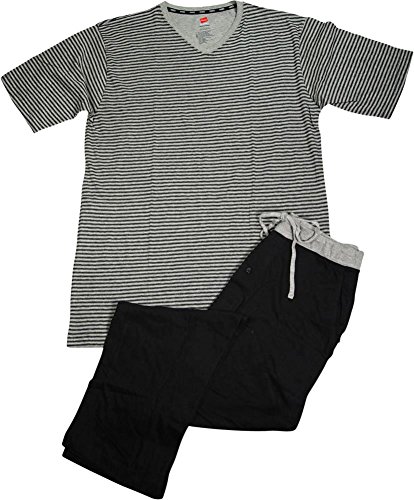 Hanes Mens Tall Striped Short Sleeve Knit Pajama Set Grey