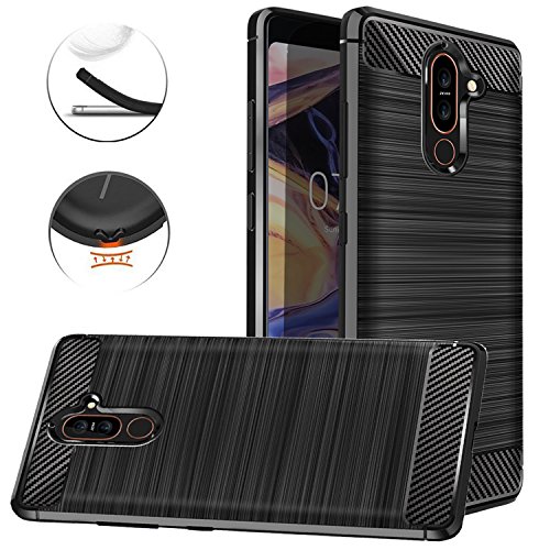 Nokia 7 Plus Case, Dretal Carbon Fiber Shock Resistant Brushed Texture Soft TPU Phone case Anti-fingerprint Flexible Full-body Protective Cover For Nokia 7 Plus (Black)