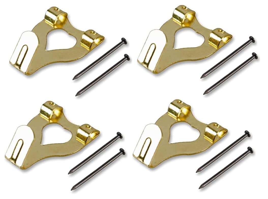 Merriway BH04782 (10 Pcs) EB Brass Plated Double No. 3 Picture Hooks - Pack of 10 Pieces, Yellow