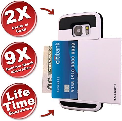 NEW - BEST SAMSUNG S7 ID CASE (GS7) Thinnest S7 Wallet Case GS7 Card Case Hidden ID Holder Cash/Cards/IDs Pocket Friendly Buy Best Samsung S7 ID Case - ArmorStyle Slim Slide (White)