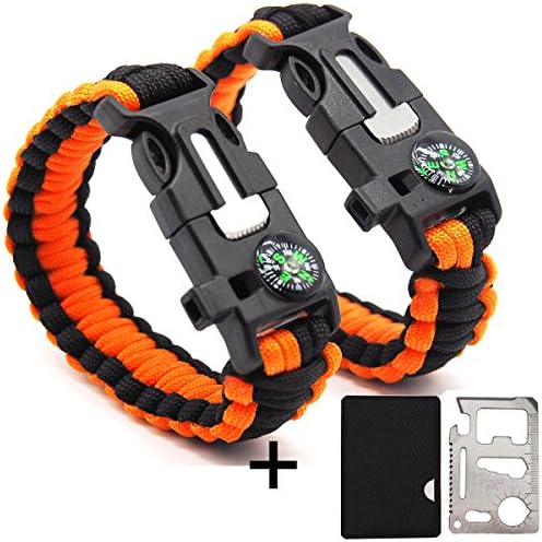 GOGOLUCK 2 Pack Emergency Survival Paracord Bracelets Ultimate Tactical Survival Gear with Multi Tool - Embedded Compass Fire Starter Emergency Whistle Rescue Rope