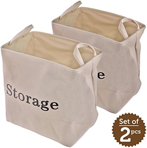 Eco Storage Basket | 2pcs 13.8 x 10.2 x 14.6 Inches Storing Bin with Sturdy Steel Lining Support | Light Soft Premium Linen Fabric and EVA | Efficient Storage for Clothes Toys Towel Book Food | 1468.5