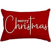 RABUSOFA Christmas Pillow Covers 12x20 Inch,Red Merry Christmas Saying Decorations Winter Decorative Throw Pillow Cases,Farmhouse Holiday Xmas Lumbar Cushion Covers for Couch Living Room(16)