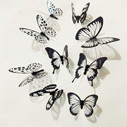 IKAAR 18pcs 3D Butterfly Wall Stickers, Black and White, PVC Material, for Walls Doors, Closets & More, Home Decor, Wedding, Baby Room - Image 3