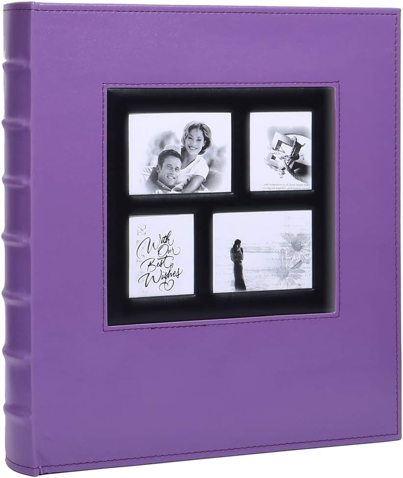 Lanpn Photo Album 4x6 500 Photos, Extra Large Capacity Leather Cover Picture Photo Albums Holds 500 Pockets Horizontal and Vertical 4x6 Pictures with Black Pages for Family Wedding Purple