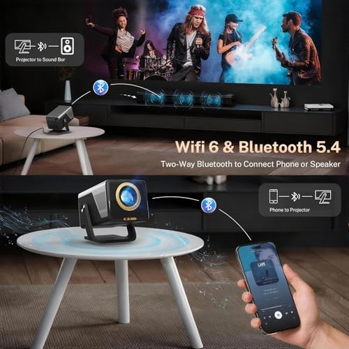 [2000 ANSI/Voice Assistant IA/1080P Native] LYNCAST X7 Smart Video Projector with Android 14 IA Car Focus/Keystone Projector with WiFi6 and Bluetooth5.4, 200 Inch Display