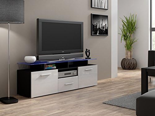 Right Deals UK High Gloss Evora TV Cabinet Stand Entertainment Unit Doors | Modern Living (Black & White)