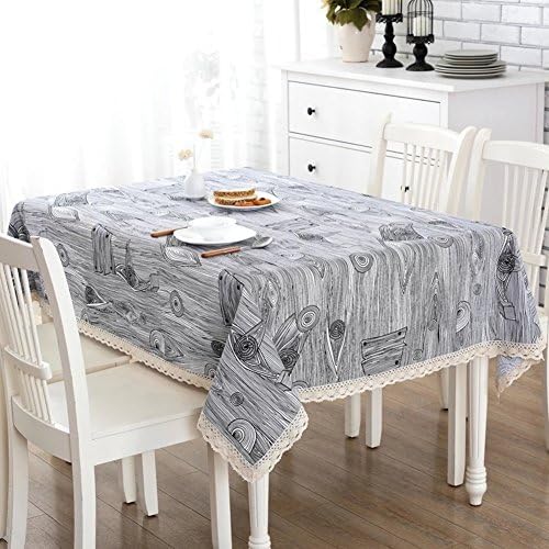 YOJA Lace Cotton Linen Tablecloth Rectangle/Oblong Decorative Elegant Table Cover(Wood Grain,60"W X 102"L)