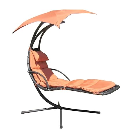 Leco Schwingliege Stahlrohr, inklusiv Sonnenschirm und Polsterauflage, Farbe terracotta
