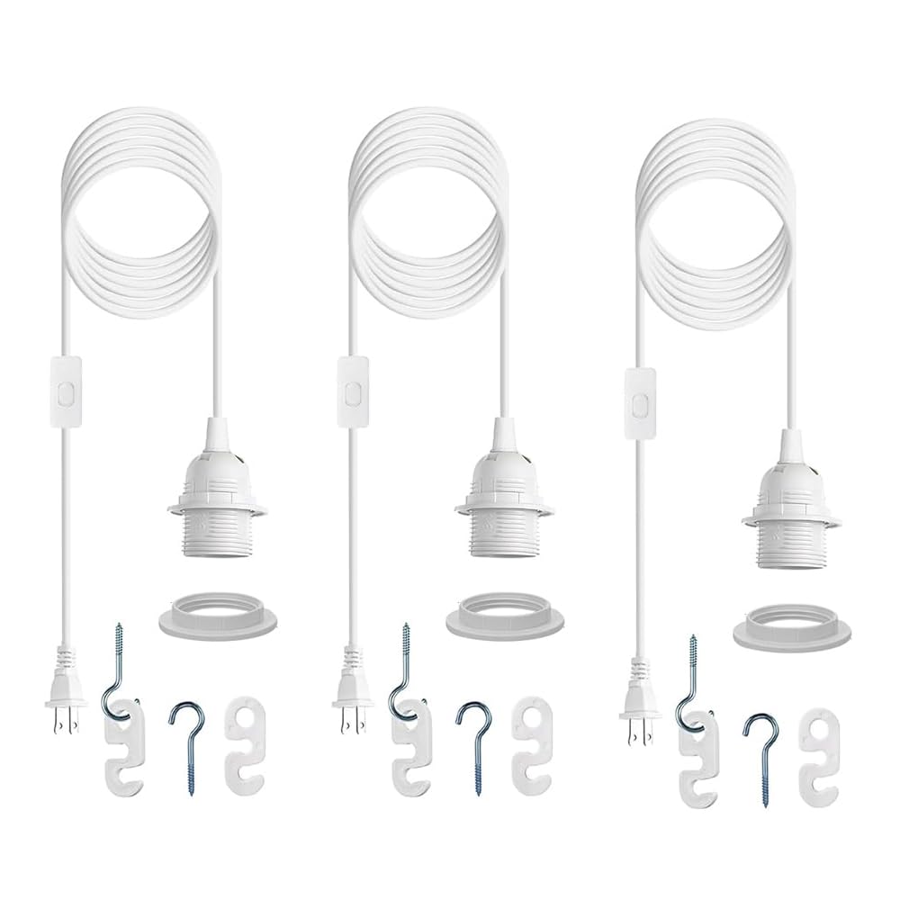 Photo 1 of Plug in Light Socket,Pendant Light Cord Lamp Kit, 16Ft Pendant Light Cord Kit E26/E27 Light Socket Hanging Lantern Lamp Cord with On/Off Switch,Socket Rings (whyui3)