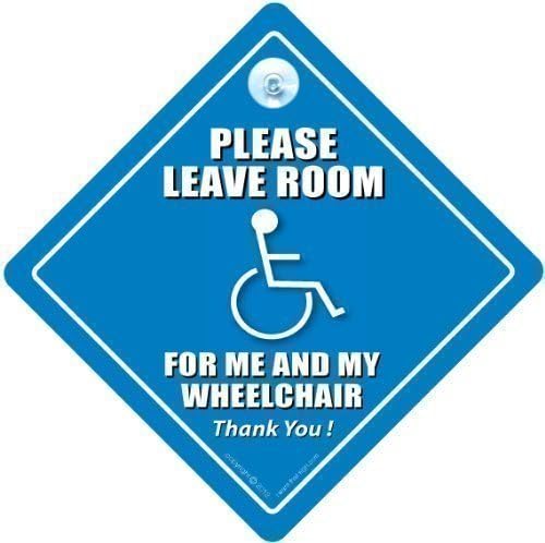Please Leave Room for Me And My Wheelchair Car Sign Disabled Driver Car Sign 14cm, Blue, 14 x 14 cm