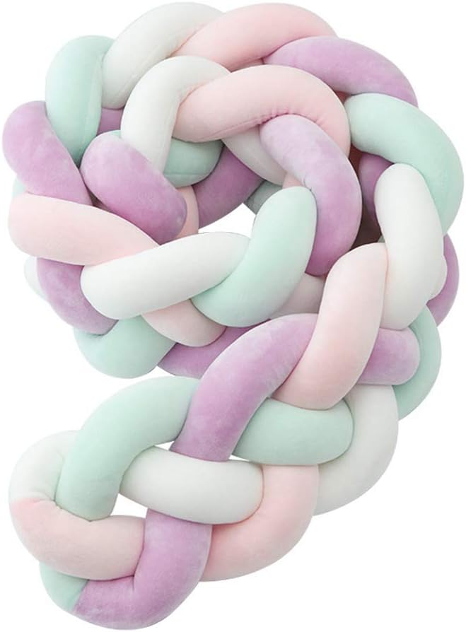 Jozo Braided Baby Crib Bumper, Knotted Baby Cot Bumper Knot Braid Anti-collision Bumper Decorative Gift Pillow for Baby Nursery Crib Bed Sleep Bumper,C,200cm