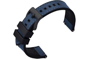 PTFULUOS Premium Upgrades Soft Hybrid (Fkm/Fpm Rubber and Sailcloth) Watch Bands for Men,20mm 22mm Waterproof Quick Release Replacement Watch Straps,Silver/Black/Gold/Rose Gold Brushed Buckle