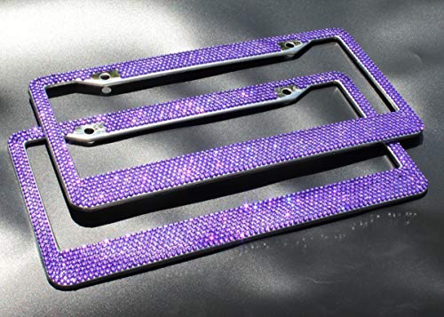 JUSHACHENGTA 8 Rows Handmade Bling Bling Rhinestones Stainless Steel Car License Plate Frame with Screws Caps-2 Pack - Thumbnail 3