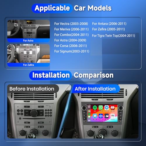 Carplay Car Radio for Opel Astra Meriva Zafira 2003-2011, Android Car Radio, 7 Inch Touchsreen with Android Auto/WiFi/GPS/RDS/FM/Bluetooth/USB+Rear View Camera, Grey