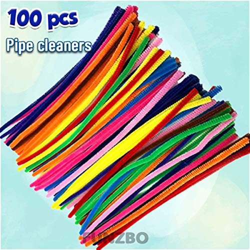 FunzBo 400 Pieces Pipe Cleaners Pompoms Set, Including 100 Pieces Pipe Cleaners, 200 Pieces 3 Size Pom Poms and 100 Pieces 3 Size Wiggle Eyes for Craft DIY Art Supplies