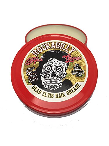Dead Elvis Rockabilly High Shine Hair Grease Natural & Organic Hair Pomade Soft Hold Shiny Slick Finish 4 oz by Dixie Cowboy styling Wax