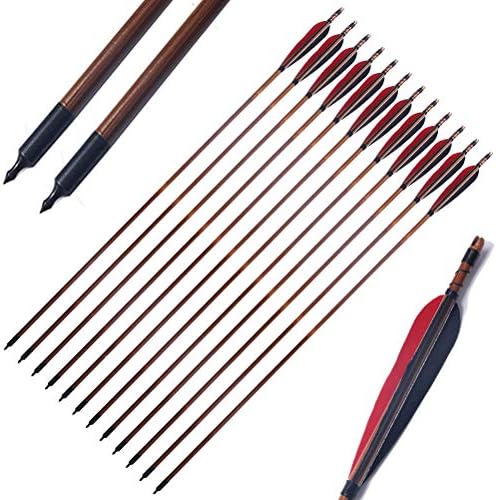 FlyArchery Archery Target Arrows, 32 inch Hunting Arrow 5" Turkey Feather Fletched Glued Field Points Recurve Bow Longbow (Pack of 12)
