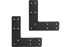 YVHFWOY L Right Angle Bracket 2pcs,10x10 Inch Mending Plate Flat Straight Steel L Shape Bracket,Black Powder Coated Post to Beam Connectors for Repair Wooden House,Furniture,Pergola,Truss framing…