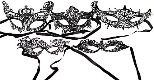 Ultimateod Women Party Masquerade Costume Bar Lace Soft Eye Mask Party Fancy Dress Black 5pcs