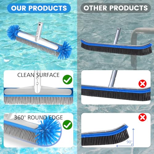 LALAGO Floor Brush, Round Pool Brush, Hard Bristle Floor Broom with Detachable Handle, Bathroom Cleaning Brush, Scrubber for Bathroom, Pool, Kitchen, Tiles