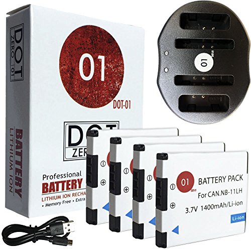 DOT-01 4X Brand 1400 mAh Replacement Canon NB-11L Batteries and