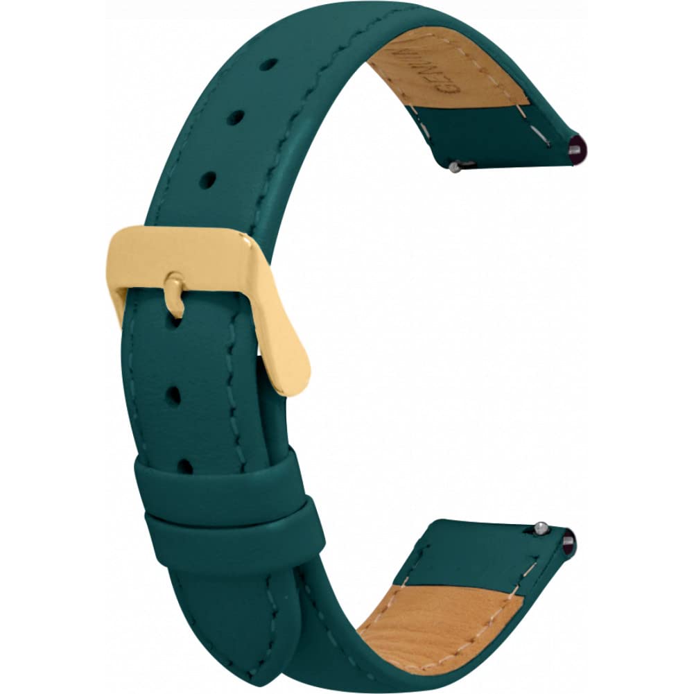 Toff London Ladies Dark Green Leather Watch Strap, Quick Release with Gold Metal Buckle, Band Width 18mm