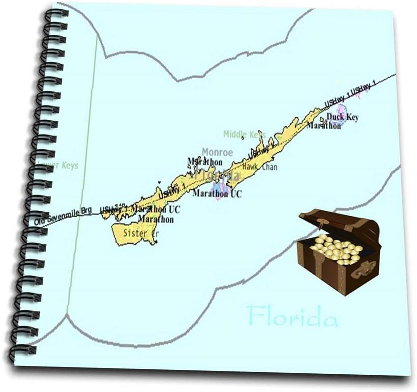 Amazon Com 3drose Print Of Florida Keys Map With Treasure Chest Drawing Book 8 By 8 Inch Db 204886 1 Posters Prints
