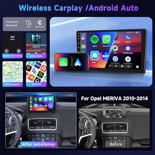 4G 64G VECHTEL 9 Inch Bluetooth Car Radio for Opel Meriva 2010-2014 Carplay Android Car Wireless, DSP EQ, 1280 * 720, Wifi GPS Navi,Mirror Link, RDS/FM Radio 2 Din with AHD Rear Camera