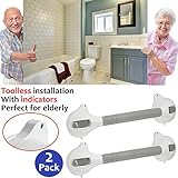 AmeriLuck Suction Bath Grab Bar 16.5" with Indicators, Bathroom Shower Handle (White, 2 Pack)