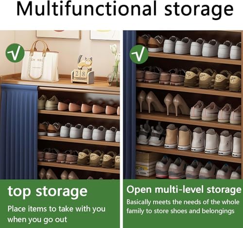 6 Tier Shoe Storage Cabinet Freestanding Wooden Shoe Rack with Dustproof Cover Organizer Bamboo Multi-Function Storage Shelf, Wood-Made Home House Office Furniture, Boots Stand/For Entryway