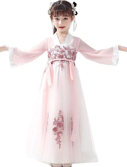 Amazon Youyouok 女子漢服 古風 シフォンドレス 女の子 漢服のスカート 中華風 子供服 スーパー妖精 夏服 唐装 漢服 ワンピース チュニック 通販